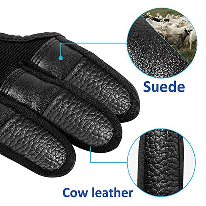 Seektop Archery Gloves Shooting Hunting Leather Three Finger Protector - color: Update Black, size: Medium