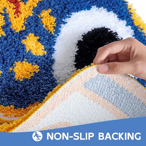 Cute Fish Bath Mat For Bathroom, Japanese Koi Flag Soft Water Absorbent, Non-Slip, Machine Washable (Blue)