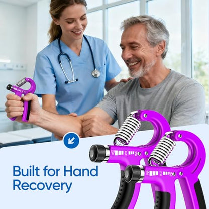FitBeast Grip Strength Trainer 2 Pack – Adjustable Hand Grip Strengthener for Strength Training & Rehabilitation, 10-132 lbs Resistance Forearm Strengthener, Ideal for Athletes, Rehab, Office - color: Purple
