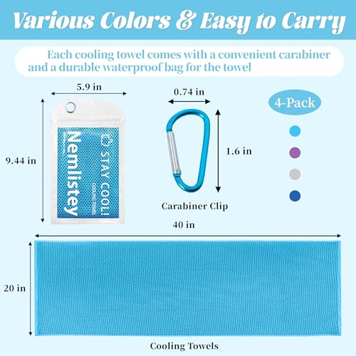 4 Pack Cooling Towels, Soft Breathable Cooling Towels for Neck and Face - color: Light Blue/Royal Blue/Purple/Grey