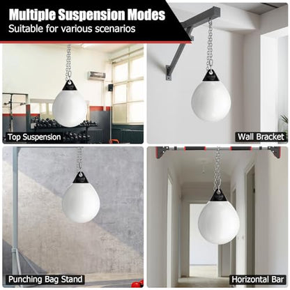 GYMAX Punching Bag, Water Aqua Bag w/Water Injector & Hanging Accessories, Folding Heavy Duty Boxing Bag for Home Gym, Boxing Training Equipment for Adults - style: White, 110LBS