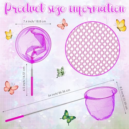 Kids Telescopic Butterfly Fishing Nets Colorful Bug Catching Nets Outdoor Tools for Catching Butterfly Insects Bug Fish Ladybird, Extendable from 6.5 Inch to 34 Inch