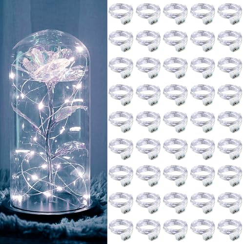 ZGWJ 50 Pack Fairy Lights Battery Operated, 7ft 20 Mini LED Fairy String Lights Silver Wire 3 Modes for DIY, Parties, Wedding, Bedroom, Halloween Christmas Decoration Silver White - color: White, size: 50