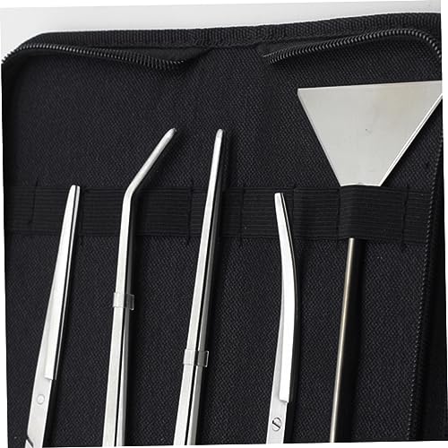Kisangel 5pcs Aquarium Aquascaping Tool Stainless Steel Scissors Tweezers and Sand Scraper for Freshwater and Plant Maintenance Canvas Bag