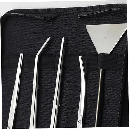 Kisangel 5pcs Aquarium Aquascaping Tool Stainless Steel Scissors Tweezers and Sand Scraper for Freshwater and Plant Maintenance Canvas Bag