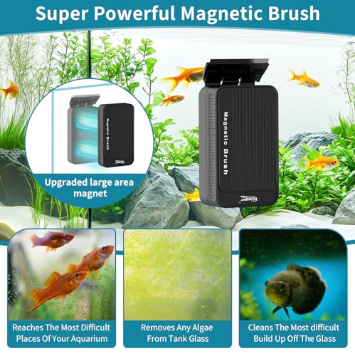 hygger Aquarium Magnet Glass Cleaner, Magnetic Fish Tank Cleaner with 2 Blades For Glass and Acrylic Aquariums, Aquarium Algae Scraper with Super Strong Magnet for Fish Tanks 0.3-0.6Inch Thickness (L) - size: L for Glass Thickness：0.3"-0.6"