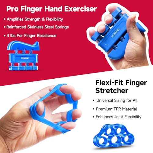 FitBeast Grip Strengthener Forearm Strengthener Hand Grips Strengthener Kit - 5 Pack Adjustable Resistance - color: Light Blue
