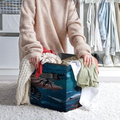 Fish in Fish Tank Storage Cubes Foldable Decorative Fabric, Storage Bins Baskets with Handles, Closet Organizers And Storage for Home, Office,Closet, Clothes