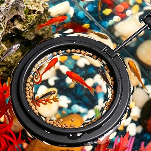 4 Pcs Fish Feeding Ring, Round & Square Floating Aquarium Feeding Ring with Suction Cup, Easy to Use for Betta, Goldfish, Guppy, Turtle & Small Fish (Black)