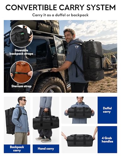 Haimont Heavy Duty Outdoor Gear Duffel Backpack, Black - color: Black, size: 60L