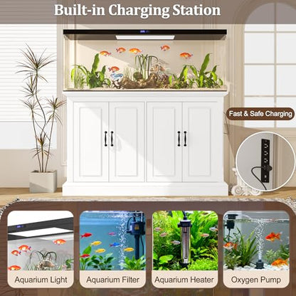 55-75 Gallon Fish Tank Stand - Heavy Duty Aquarium Stand with Storage Cabinet & Power Outlet | 880LBS Capacity Tank Stand with 50"*20" Tabletop for Fish Tank, Turtle Tank, Reptile Terrarium White