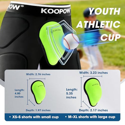 Youth Boys Padded Compression Sliding Shorts Pants With Soft Cup & Pocket - color: Black-0933b, size: X-Large
