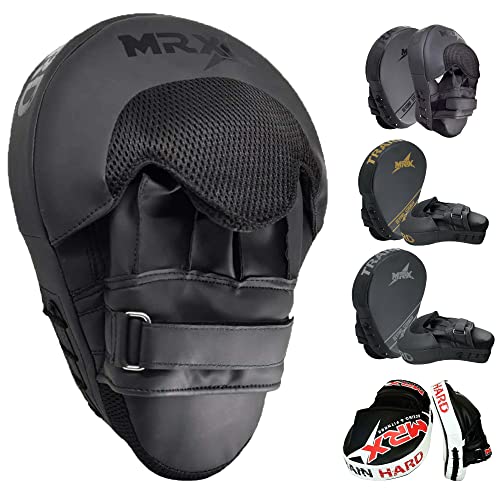 Punching Mitts MMA Muay Thai Boxing Pads, Gel Tech Leather Curved Focus Mitts, Training Hand Pads Sparring Martial Arts Karate Dojo Target Strike Shield - color: Black