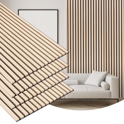 4 Pack Wood Finish Accent Wall Panels, 3D Slat Acoustic Paneling for Recording Studio, Office, Living Room Interior Decoration (Natural Oak, 48"L x 24"W) - color: Natural Oak, size: 4pcs - 48"L x 24"W
