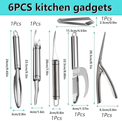 6 Shrimp Deveining Tool Stainless Steel, FRIVASTIC Shrimp Peeler Fish Scraper, Fish Scaling Tool Shrimp Cleaner, Fish Bone Tweezers Fish Cleaning Knife, Pin Bone Tweezers for Salmon Shrimp Fish - color: 6 Shrimp Deveining Tool