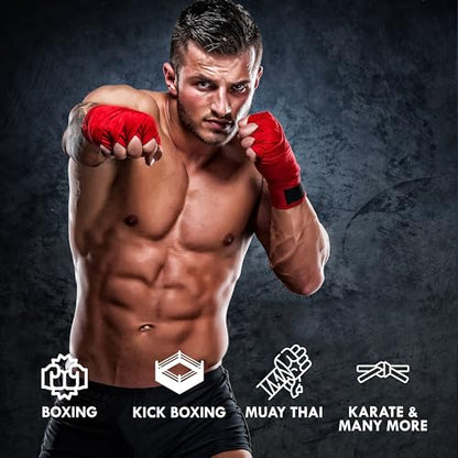 Bella Sports Boxing Hand Wraps Cotton Elastic Wrist Wraps for Men Women MMA Muay Thai Kickboxing Handwraps with Thumb Loop Hook and Loop Closure Training Support - color: Red