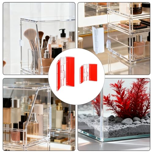 8 PCS Self-Adhesive Clear Plastic Hinges 2 Sizes Acrylic Transparent Continuous Hinge Tools for Cabinet Drawer Furniture DIY Box Display Stand Crafts Aquarium Lid
