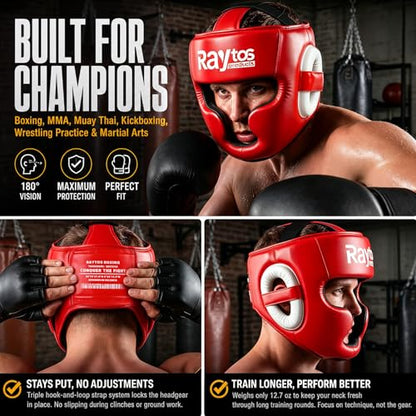 Boxing Headgear for MMA,Sparring,Muay Thai|Head Guards for Men Women - color: Red