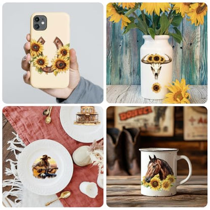 Peacoblue 18 Sheets Rub on Transfers for Crafts, Western Cowboy and Sunflowers 3.6"x3.9" UV DTF Cup Wraps Waterproof Rub on Cold Transfers Stickers for Wood Glass Metal Cup Tumblers Mirror Mugs Decor - style: Western Cowboy and sunflowers