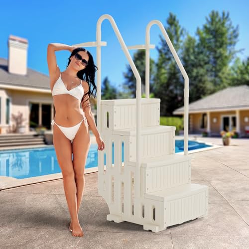 VINGLI Pool Ladder for Above Ground Pools 4-Step, Safety Stair - Full Beige - color: Full Beige, size: 4 Steps