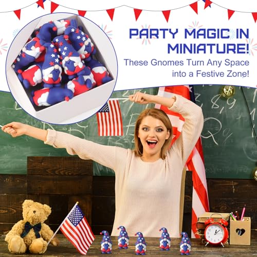 DoubleFill 100 Pcs 4th of July Mini Gnome Figurine Patriotic Gnomes Decoration Memorial Day Table Centerpieces Miniature Independence Day Red White Blue Star Ornament for Party Gifts Home Table Decor