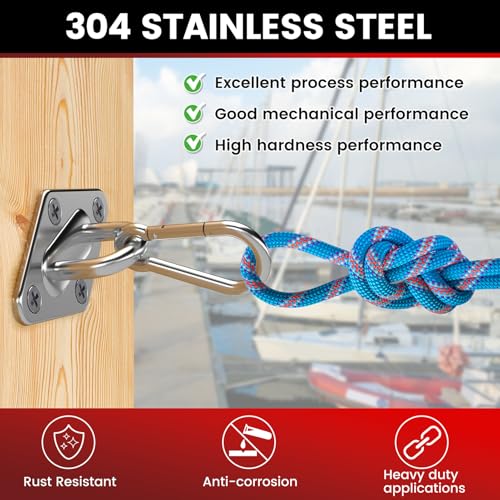 sprookber 304 Stainless Steel Pad Eye Snap Hook, M6 Ceiling Hook 800Lb,8Pcs - size: 2.3 inch, style: Rhombus