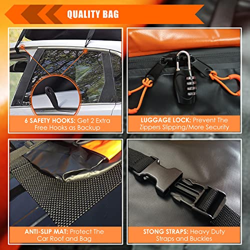 Car Roof Bag Rooftop Cargo Carrier Bag Waterproof 15 Cubic Feet roof Cargo | Soft Shell Luggage rack bag for All Vehicle with/Without Rack,Includes Anti-Slip Mat,8 Reinforced Straps,6 Door Hooks,Lock - size: 15 Cubic Feet