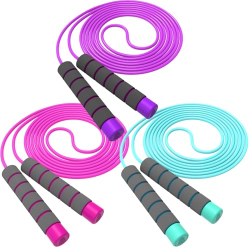 Jump Rope For Kids,Jump Rope Kids,Adjustable Soft Skipping Rope,Toddler Jump Rope With Skin-Friendly Foam Handles For Kids, Boys,Girls,Women, Men,Exercise Activity,Outdoor Fitness - color: Rose Pink+Purple+Blue
