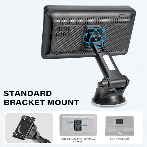Replacement Suction Cup Car Mount for CarPlay Screen with Quick Extension Arm, Compatible with 7-11 Inch Portable Car Play Screens, Adjustable Dashboard Windshield in-Car Monitor Bracket Holder
