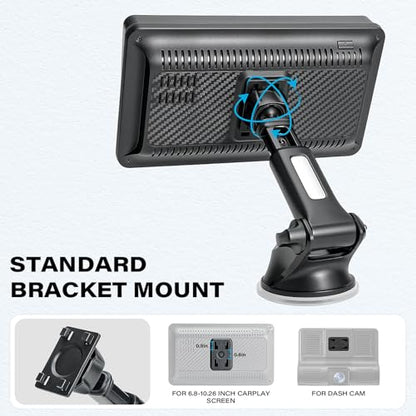 Replacement Suction Cup Car Mount for CarPlay Screen with Quick Extension Arm, Compatible with 7-11 Inch Portable Car Play Screens, Adjustable Dashboard Windshield in-Car Monitor Bracket Holder