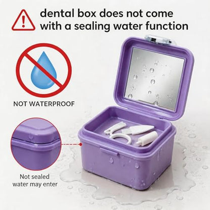 Denture Bath Case, Denture Soaking Container Denture Cup Soaking Holder Mouth Guard Denture Box Denture Baths Cleaning with Lid Retainer Case （Purple） - color: pruple