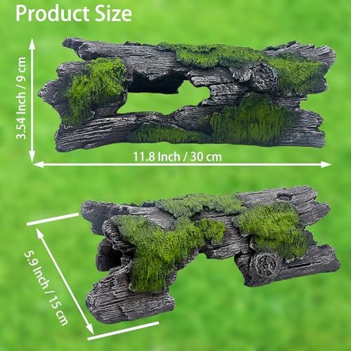 Teaeeno Faux Log Fish Cave, Predator Control and Decorative Shelter for Koi and Fish, Ponds, Aquariums, Aquarium Décor Ornaments (Green)