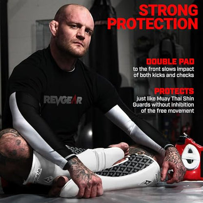 Revgear Superlite Light Weight Leather Shin Guards | for Martial Arts/MMA - color: White, size: X-Large