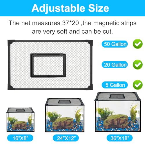 Fish Tank Lid Magnetic Aquarium Net Cover with Feeding Window 5-50 Gallon Aquarium Lid Anti-Jumping Net for Fish 11.8 FT DIY Magnetic Aquarium Cover, (Black)