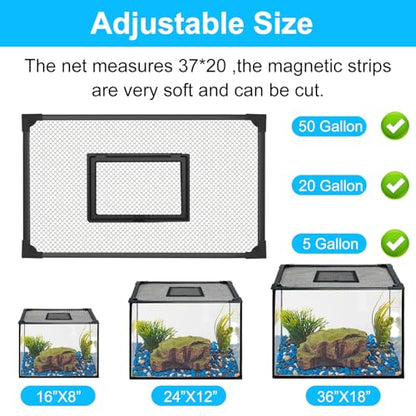 Fish Tank Lid Magnetic Aquarium Net Cover with Feeding Window 5-50 Gallon Aquarium Lid Anti-Jumping Net for Fish 11.8 FT DIY Magnetic Aquarium Cover, (Black)