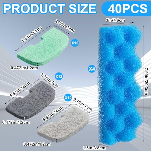 40 Pcs Replacement Filter Media Kit Compatible with Fluval 206/207, Aquarium Filters Set Including 4 Biological Foams, 36 Ammonia/Phosphate/Nitrite Remover - style: 206/207