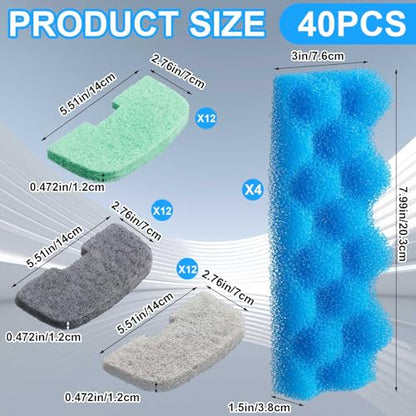 40 Pcs Replacement Filter Media Kit Compatible with Fluval 206/207, Aquarium Filters Set Including 4 Biological Foams, 36 Ammonia/Phosphate/Nitrite Remover - style: 206/207