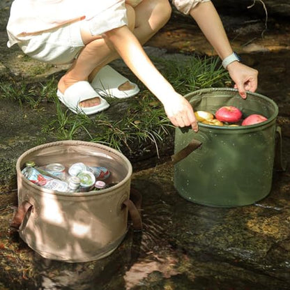 Collapsible Bucket with Handle, 2.6 Gallon(10L)/5 Gallon(20L),Portable Outdoor Basin Bucket, Water Container，Folding Bucket for Camping, Fishing, Hiking, Car Washing，House Cleaning (army green, 10L)