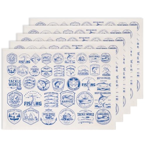 SUPERDANT 5 Pcs Fishing Underglaze Paper Transfer Fish Angler Transfer Papers for Clay Ceramic Porcelain Under Glaze Transfers for Pottery Enamel Decals Blue Underglaze Decal Handcrafted Gifts - style: Fishing