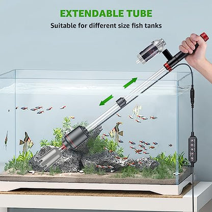 Electric Aquarium Vacuum Gravel Cleaner: 24W Fish Tank Vacuum Gravel Cleaner with Strong Suction for Automatic Water Change Algae Remover Sand Wash Water Shower and Water Circulation, Timed Off
