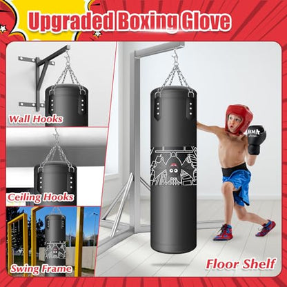 Punching Bag for Kids, 2.7FT Hanging Boxing Bag with Boxing Gloves | Kids Boxing Set Kickboxing Bag for Youth Boxing Karate Muay Thai Kick Taekwondo Training - style: Bats