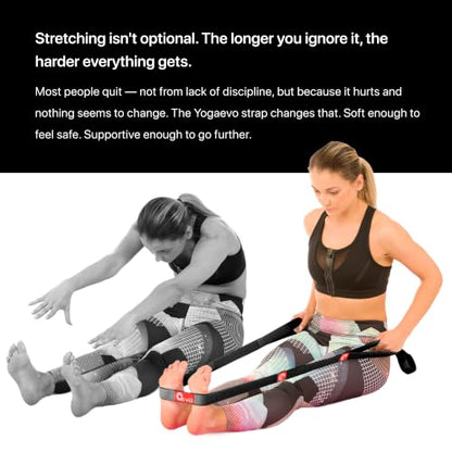 YogaEVO Elastic Stretching Strap with Loops for Physical Therapy - color: Black