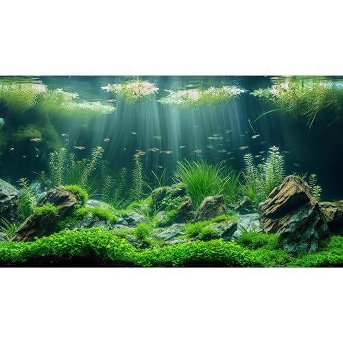Aquarium Background Underwater Grass Leaves with Stone Aquarium Backdrop Vivid and Fresh Green Aquatic Plant Stone River Bed and Lake Fish Tank Background Decor Vinyl 24x16in - color: Green, size: 24(W)x16(H)inches/ 60(W)*40cm(H)