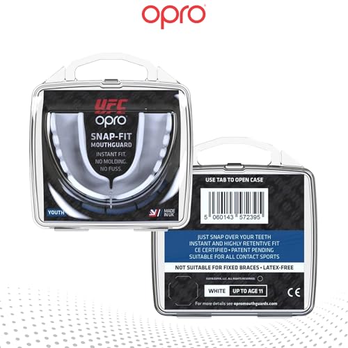 OPRO Youth UFC Snap-Fit Mouth Guard, Instant Fit (White) - color: Ufc - White, size: Youth (Under 11)