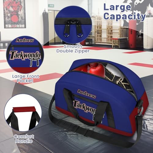 Custom Name Taekwondo Karate Duffle Bag for kids Boy Girls - Personalized Martial Arts Gear Bag, Water-Resistant Sparring Equipment Bag, Taekwondo Navy Red - color: Taekwondo Navy Red