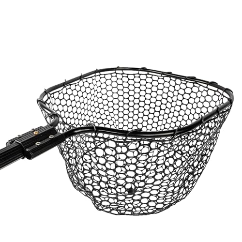 YakAttack 16” x 19” Landing Net with 24” Telescoping Handle & Rubber Netting, Black | Floating Fishing Net for Kayak, Boat & Bank Anglers | Snag-Free Catch and Release Net