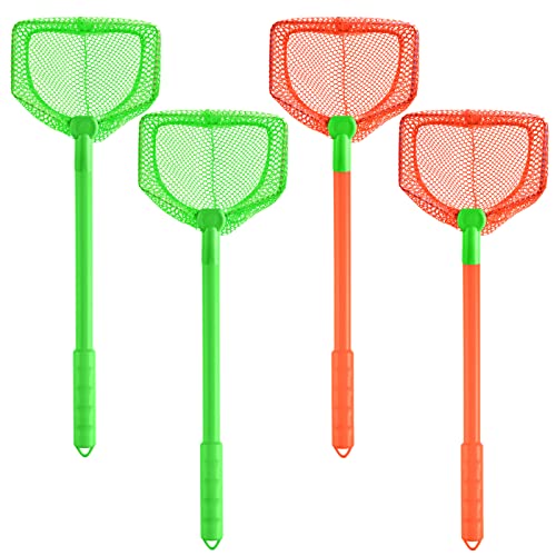 4 Pieces Fishing Net Catching Bug Fish Butterfly Nets Beach Toys for Kids Outdoor Playing (Green, Orange)