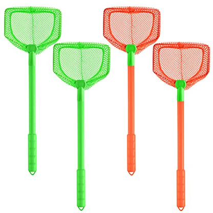 4 Pieces Fishing Net Catching Bug Fish Butterfly Nets Beach Toys for Kids Outdoor Playing (Green, Orange)