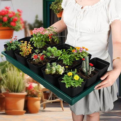 RooTrimmer 1020 Nursery Pots Trays 5 Pack, Plastic Flat Seed Starter Trays, Durable Seedling Potting Tray for Carrying and Holding Planting Pot (Green)