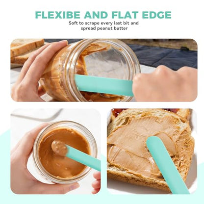 Silicone Jar Spatula Set of 4, Long Handle Skinny Spatula and Spurtle for Sourdough Starter, Flexible Jar Scraper for Peanut Butter, Jam, Icing, Cream with No Batter Left Behind (4, Green)